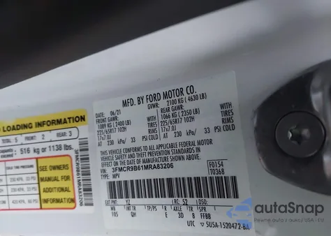 2021 Ford Bronco Sport Big Bend from USA, damaged, VIN 3FMCR9B61MRA83206